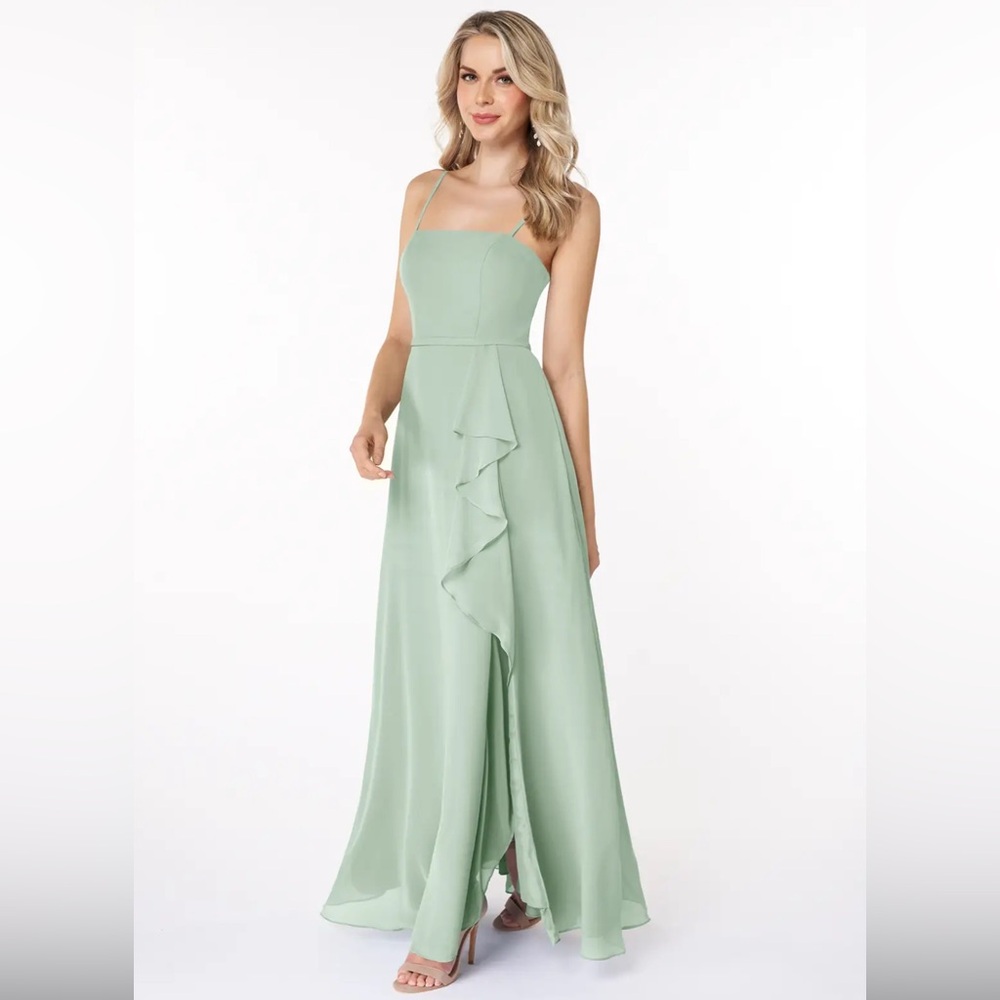 Azazie Light Green Ruffle Dress